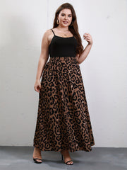 Plus Solid Cami Top & Leopard Maxi A Line Skirt Set