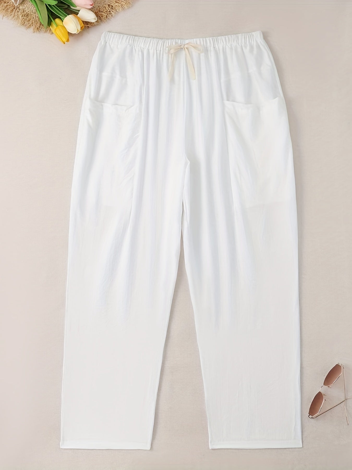  Solid Wide Leg Cropped Pants With Pockets
