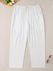  Solid Wide Leg Cropped Pants With Pockets