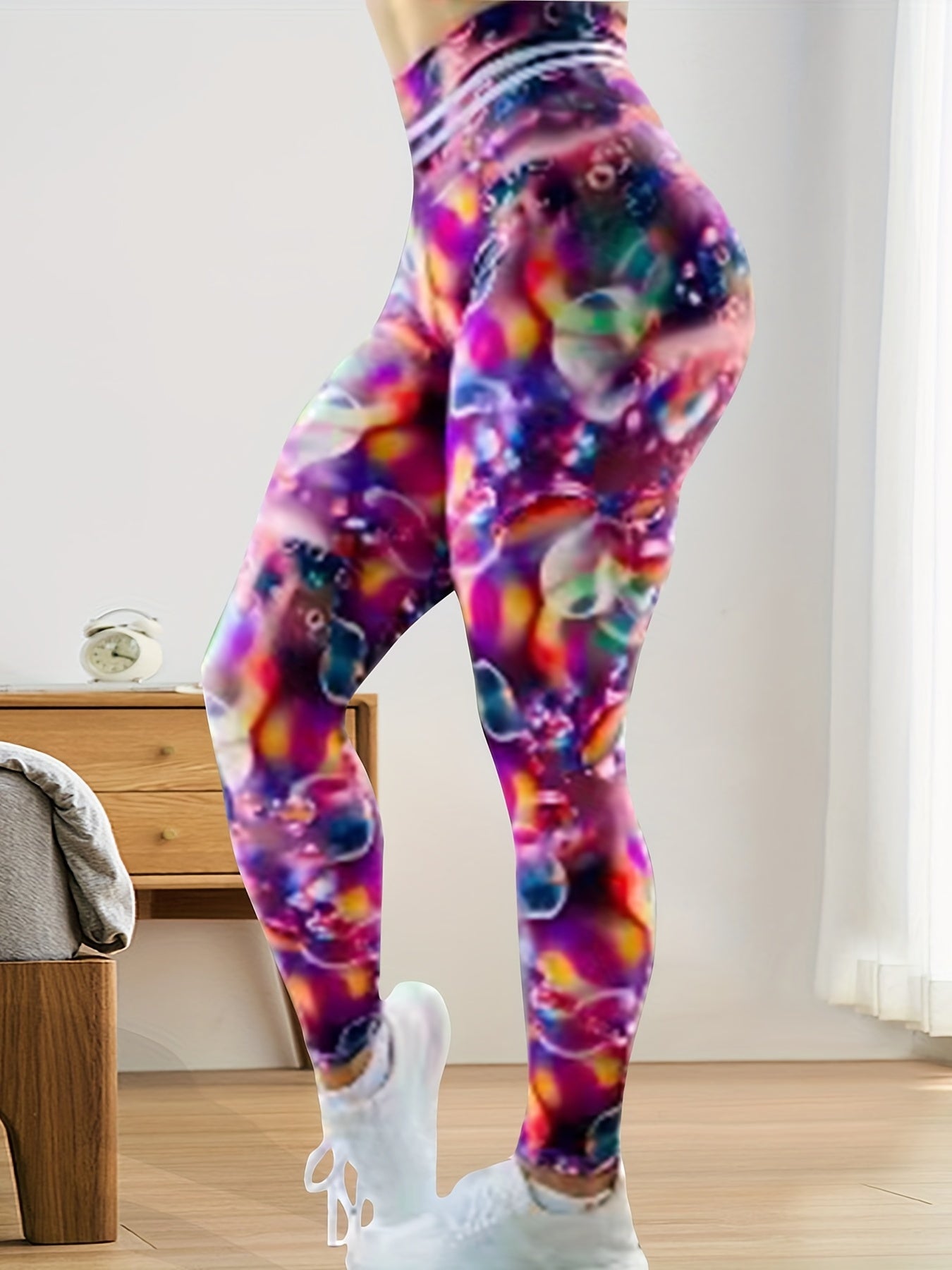  Bubble Print High Rise Stretch Fitness Leggings