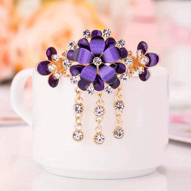 Flower Hair Clip with Rhinestone Tassel Back Head Decoration
