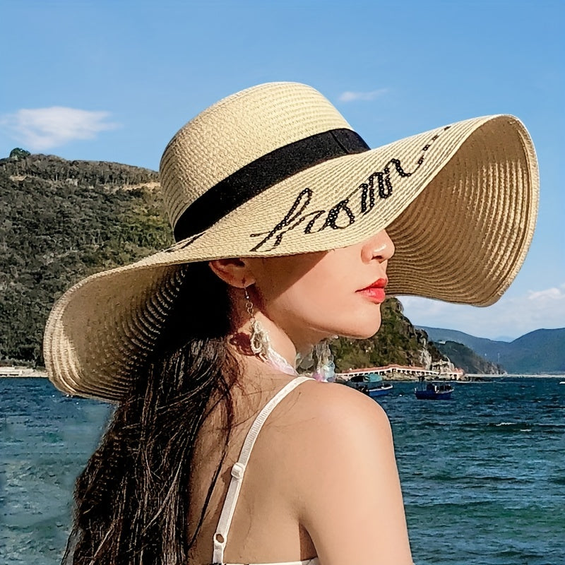 Khaki Sequin Wide Brim Sun Hat for Women
