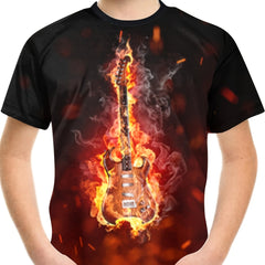 Boys Guitar T-shirt 3D Print Short Sleeve Top Kids Summer Clothes
