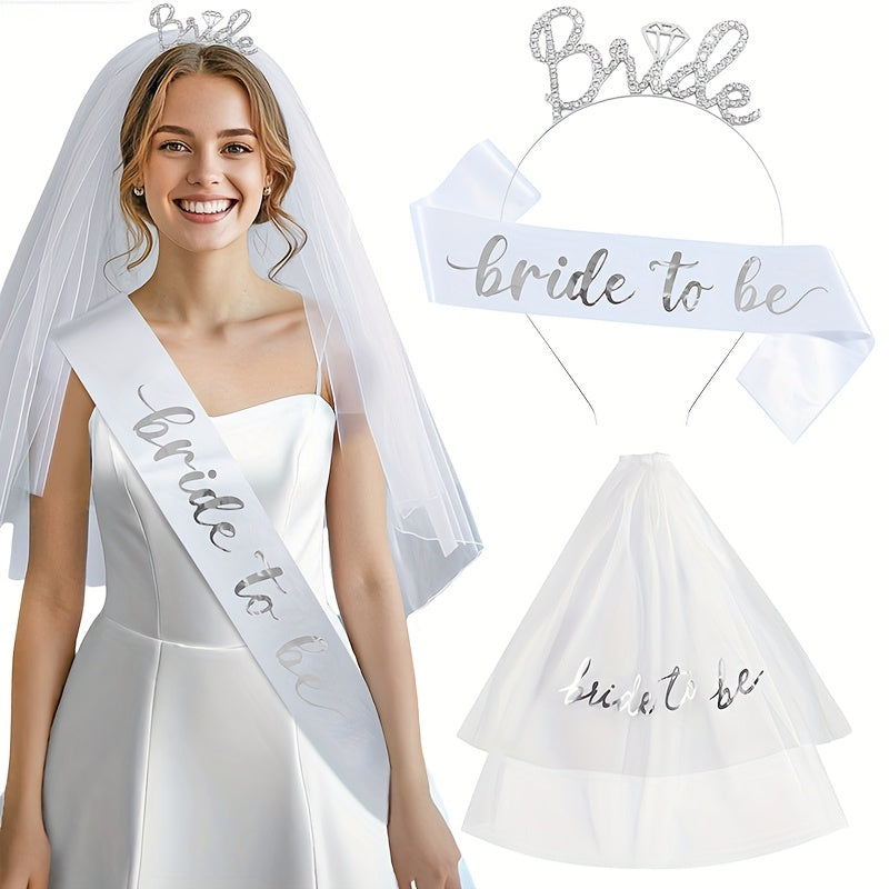 Bridal Veil Set with Crown Headpiece and Sash
