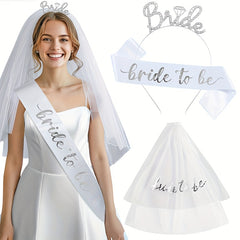 Bridal Veil Set with Crown Headpiece and Sash