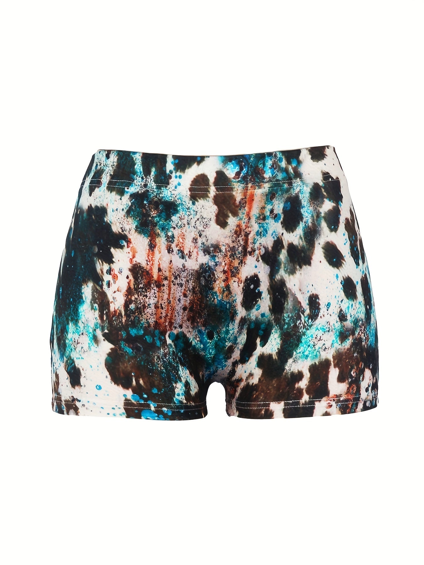  Western Style Leopard & Bull Skull Print Tie Dye Shorts