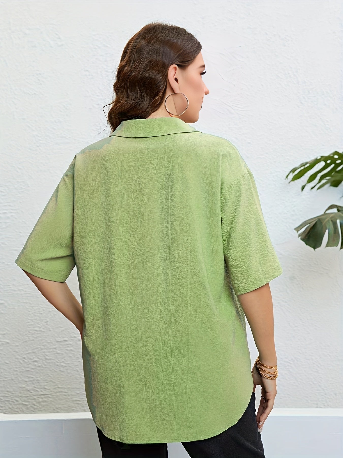  Casual Blouse Solid Button Up Short Sleeve V Neck Blouse