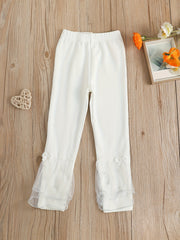 Girls Ruffle Mesh Trim Leggings With Bowknot