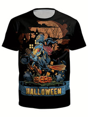 Men's Cartoon Witch T Shirt 3D Print Casual Tee For Halloween
