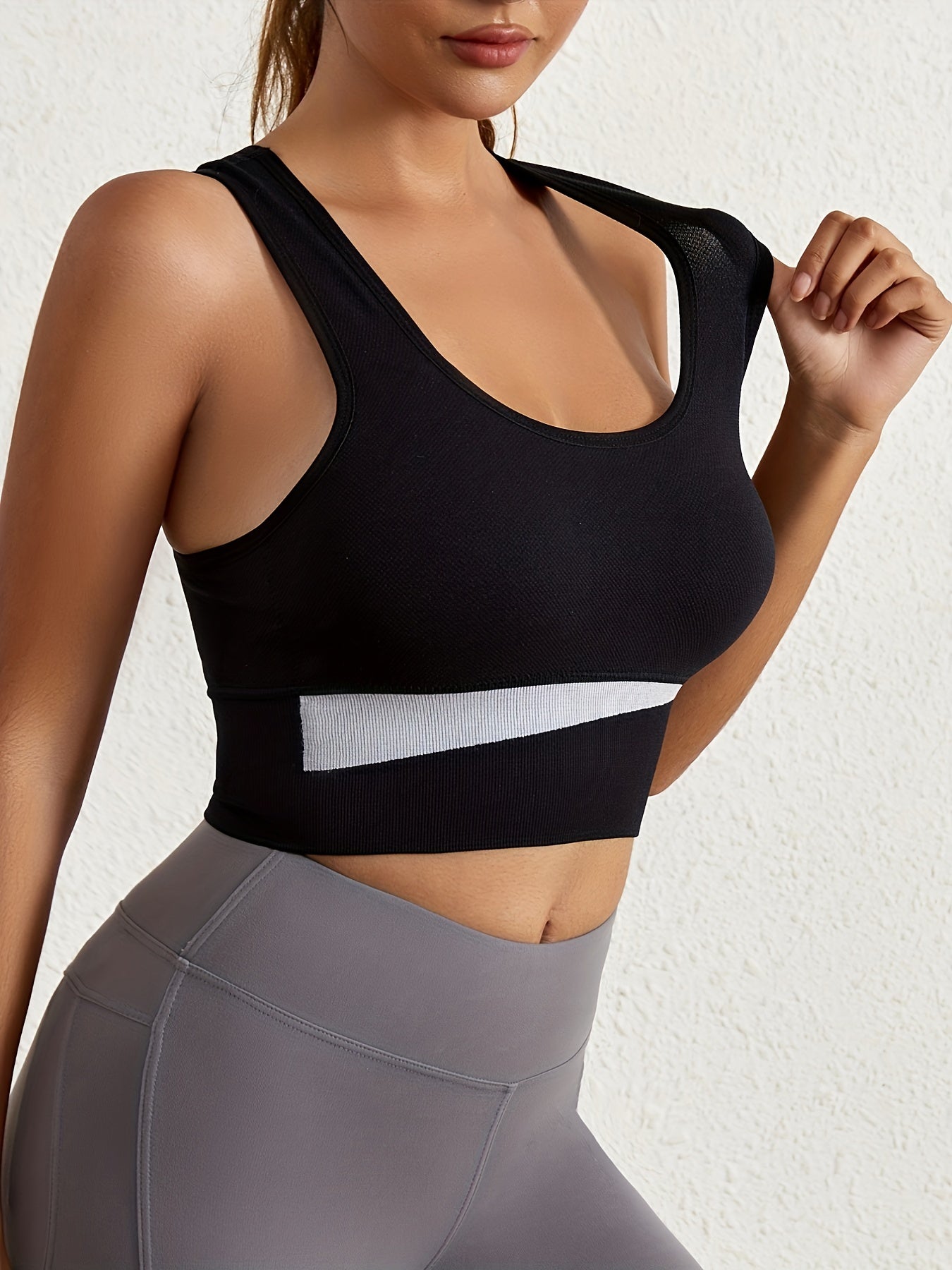 3pcs Colorblock Sports Bras Racer Back Wireless Bra