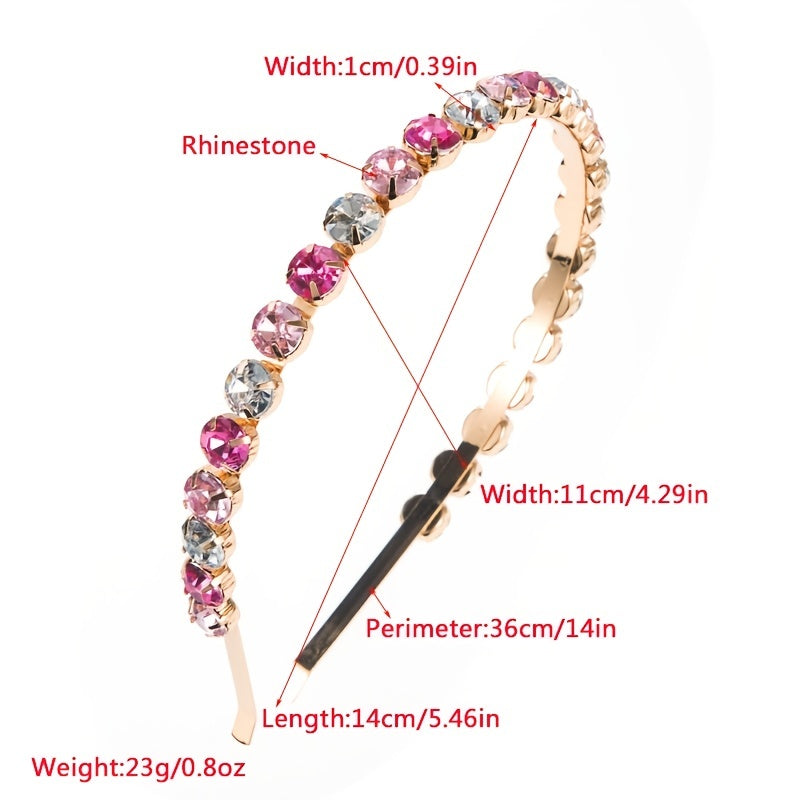 Vintage Rhinestone Headband Elastic Thin Hair Hoop for Women Girls