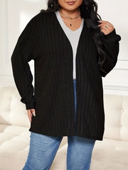  Solid Ribbed Open Front Knit Cardigan