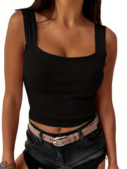 Solid Square Neck Tank Top Sleeveless Casual Spring Summer Women's Top