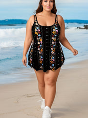 Women's Plus Size Floral & Striped Tankini Set Square Neck Cami Top