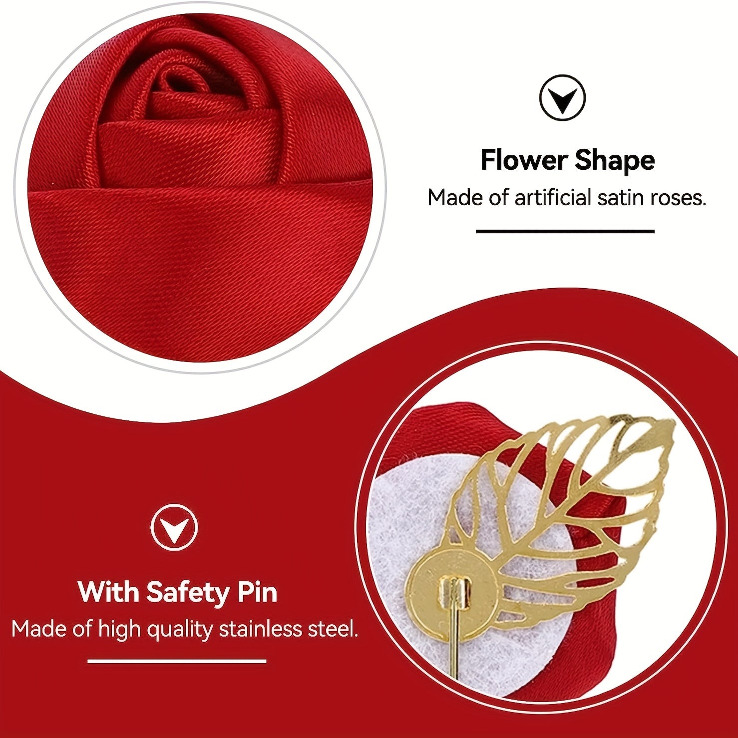 HAOSHICS 3Pcs Artificial Rose Flower Pins For Men Groom Suit Lapel