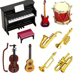 11pcs Musical Instruments Set 1 12 Scale Piano Guitar Violin & Saxophone Models