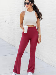  Solid Wideband Waist High Rise Flared Leggings