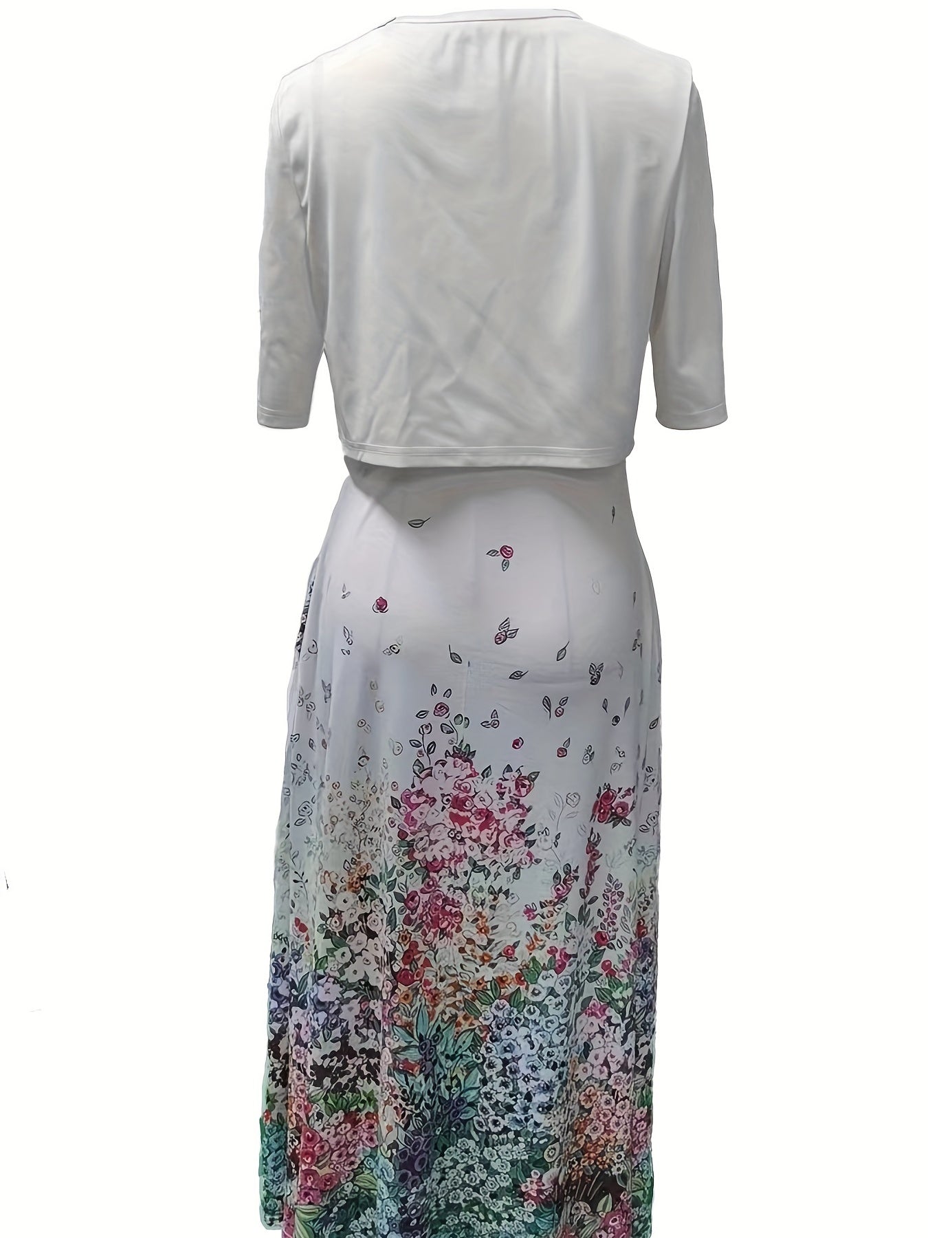 Two Piece Set Cropped Cardigan & Floral Print Dress