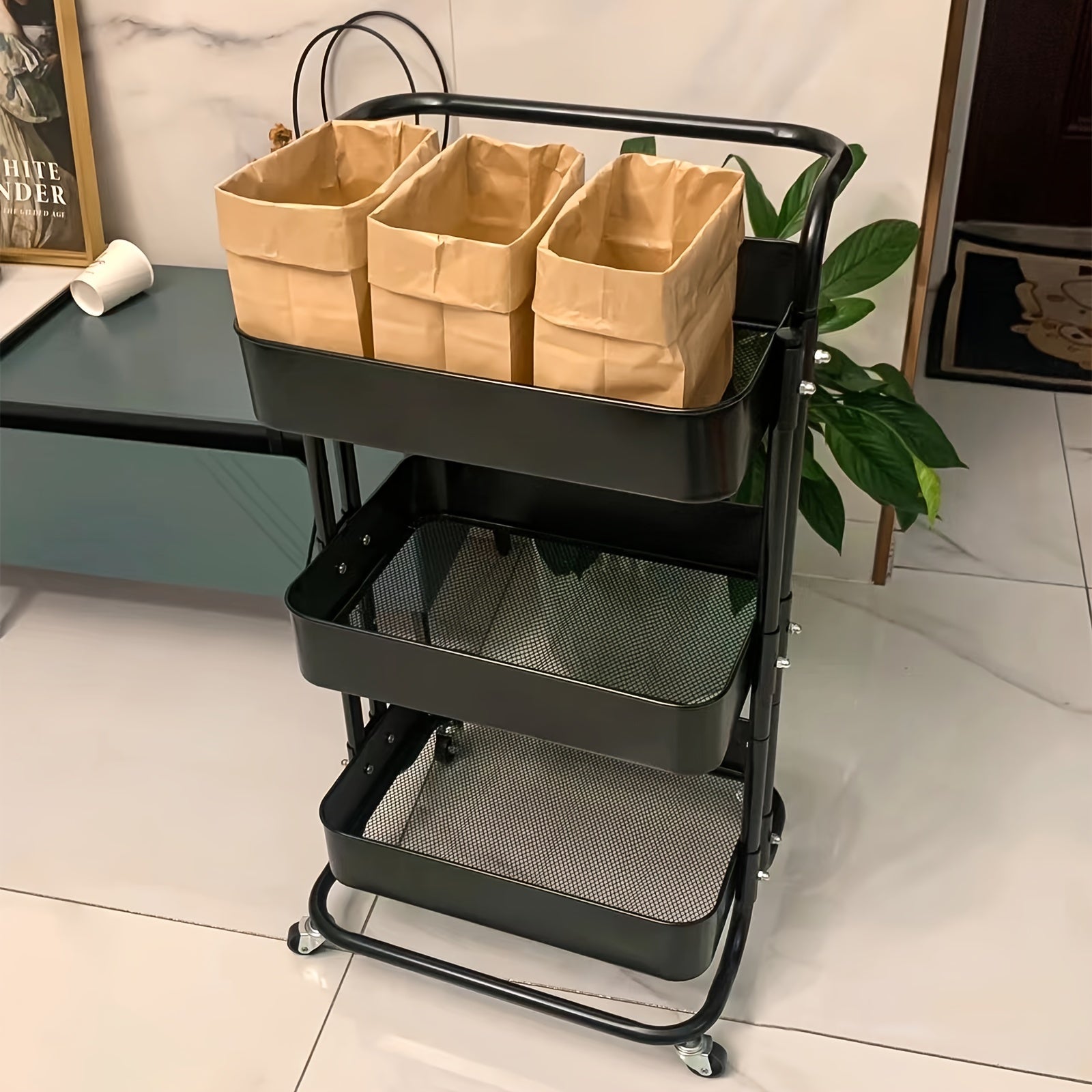 Metal Utility Cart Rolling Organization Cart Multifunction Storage Shelves