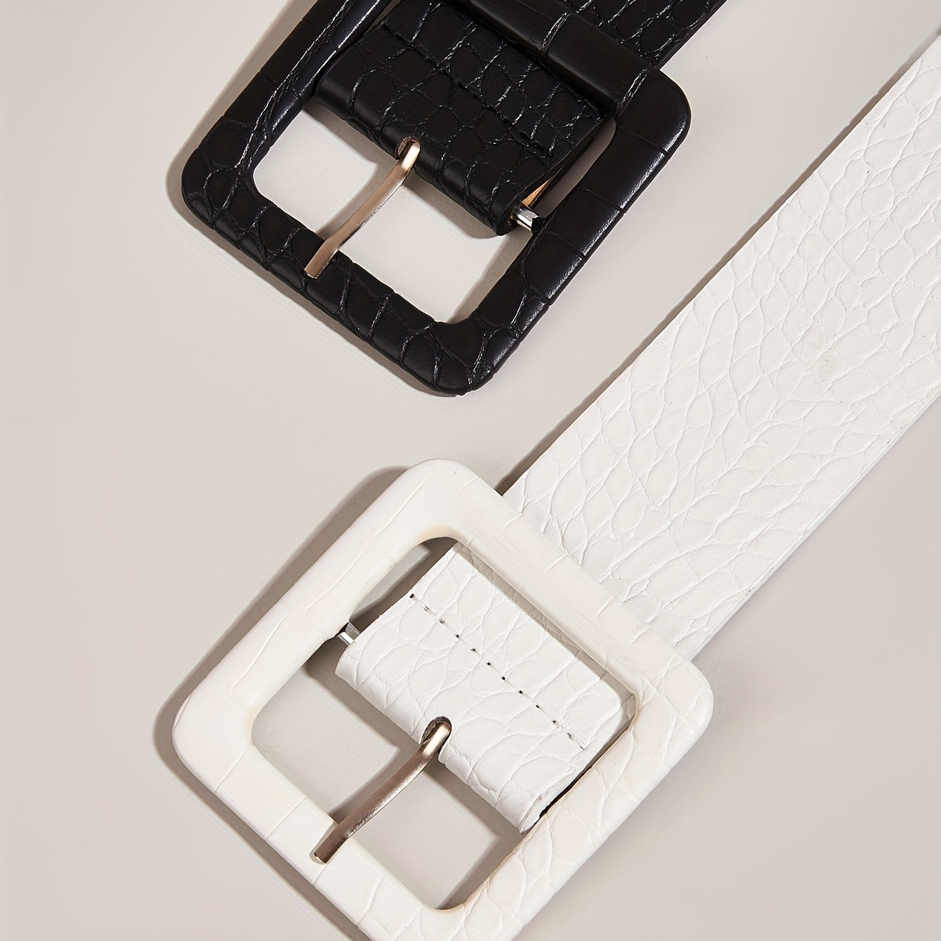 Stone Pattern Embossed Belt Wide Waistband Square Buckle Women Dress Girdle