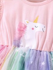 Toddler Girls Unicorn Ruffled Sleeveless Mesh Dress Kids Summer Clothes