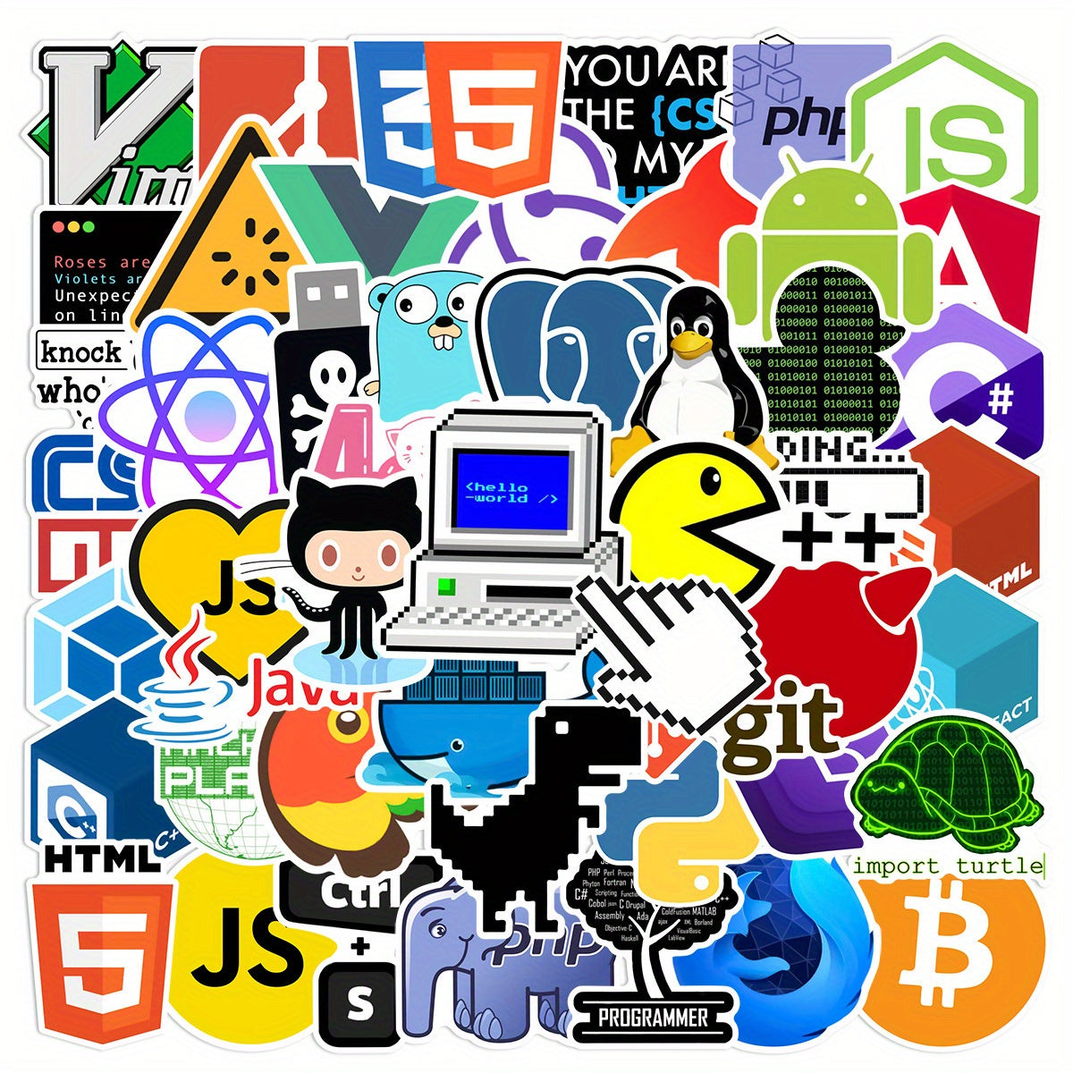 50pcs Cartoon Programming Graffiti Sticker Waterproof Laptop Cup Decal Set