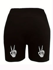  Skeleton Gesture Print High Rise Biker Shorts