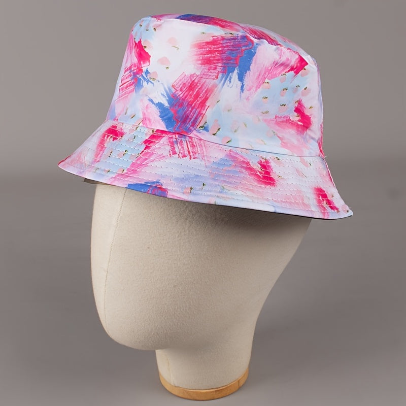 Pink Ink Reversible Bucket Hat Casual Summer Sun Hat