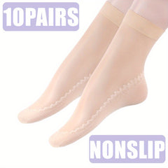 10 Pairs Thin Transparent Non-slip Short Socks Women's Stockings