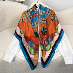 Silk Retro Orange Green Warm Shawl