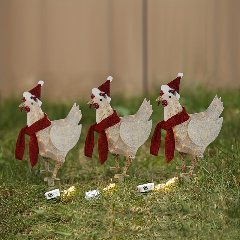 3pcs Light Up Chicken Christmas Garden Acrylic Ornament