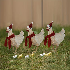 3pcs Light Up Chicken Christmas Garden Acrylic Ornament