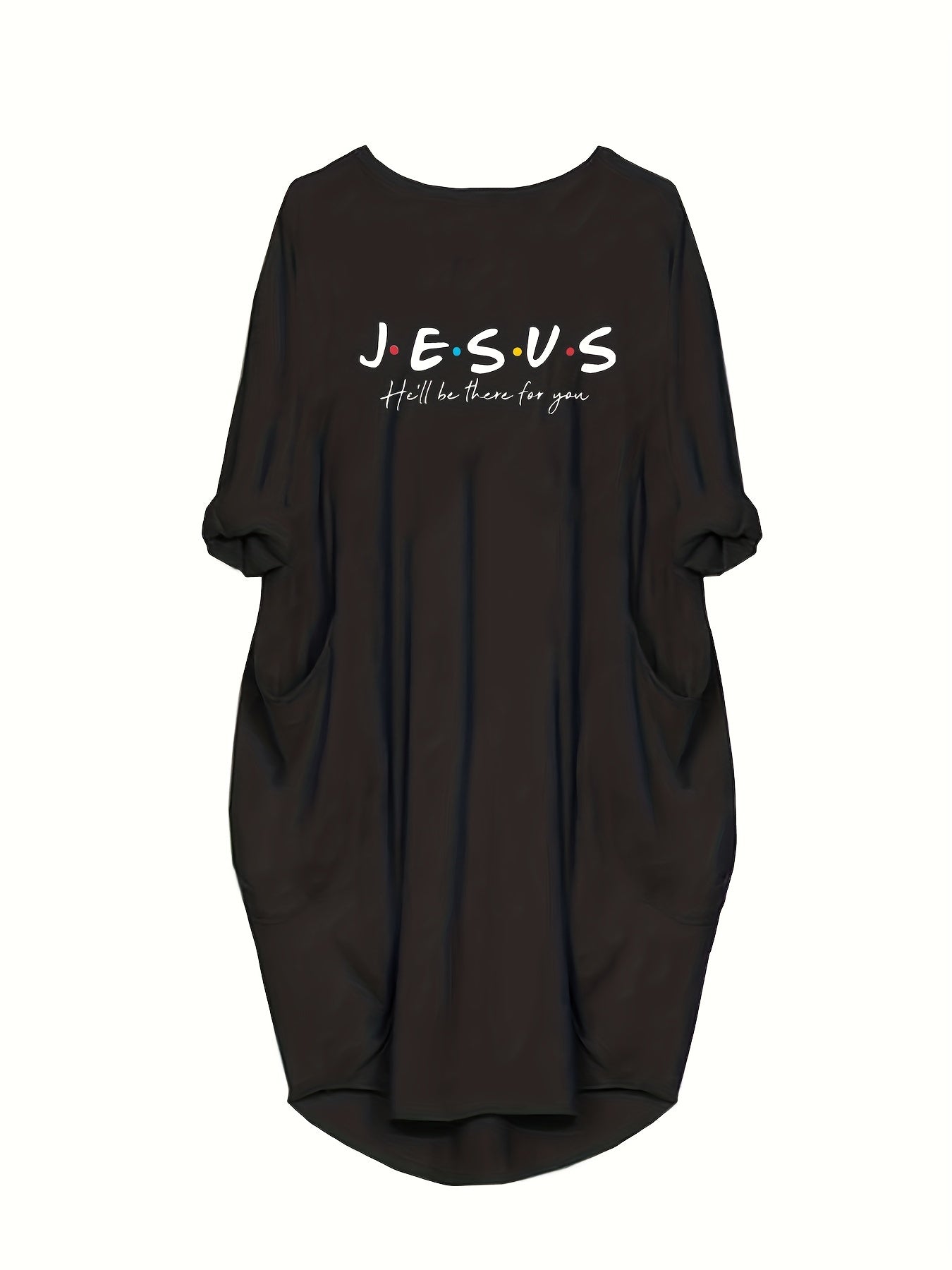  Slogan Print Long Sleeve Baggy Dress
