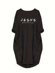  Slogan Print Long Sleeve Baggy Dress
