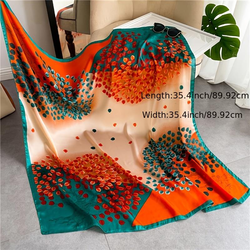 Colorful Leaves Satin Print Square Scarf for Women
