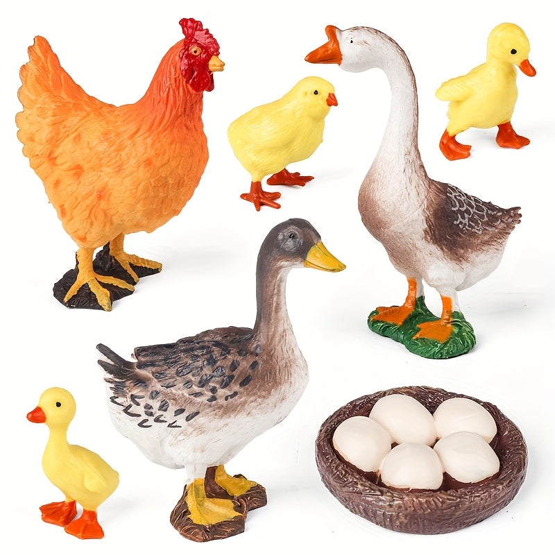 Farm Life Poultry Figurines Set - Chickens Ducks Geese Decor