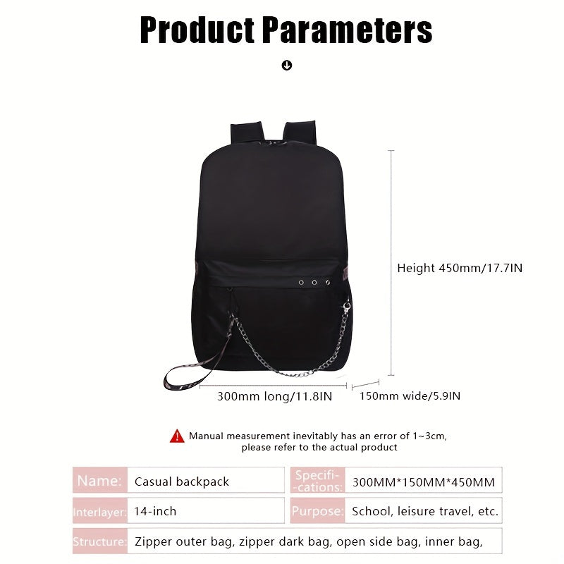 Large Capacity Canvas Laptop Daypack Chain Travel Backpack