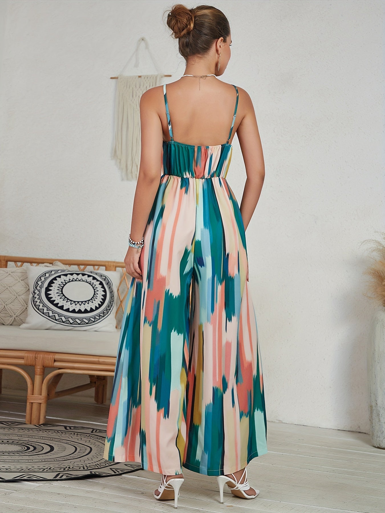 Spaghetti Strap Jumpsuit Wide Leg Sleeveless Vacation Jumpsuit