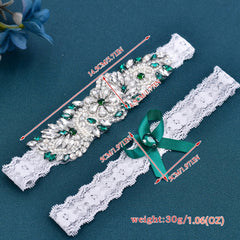 Vintage Lace Garter Bands with Rhinestone Accents and Teal Bow