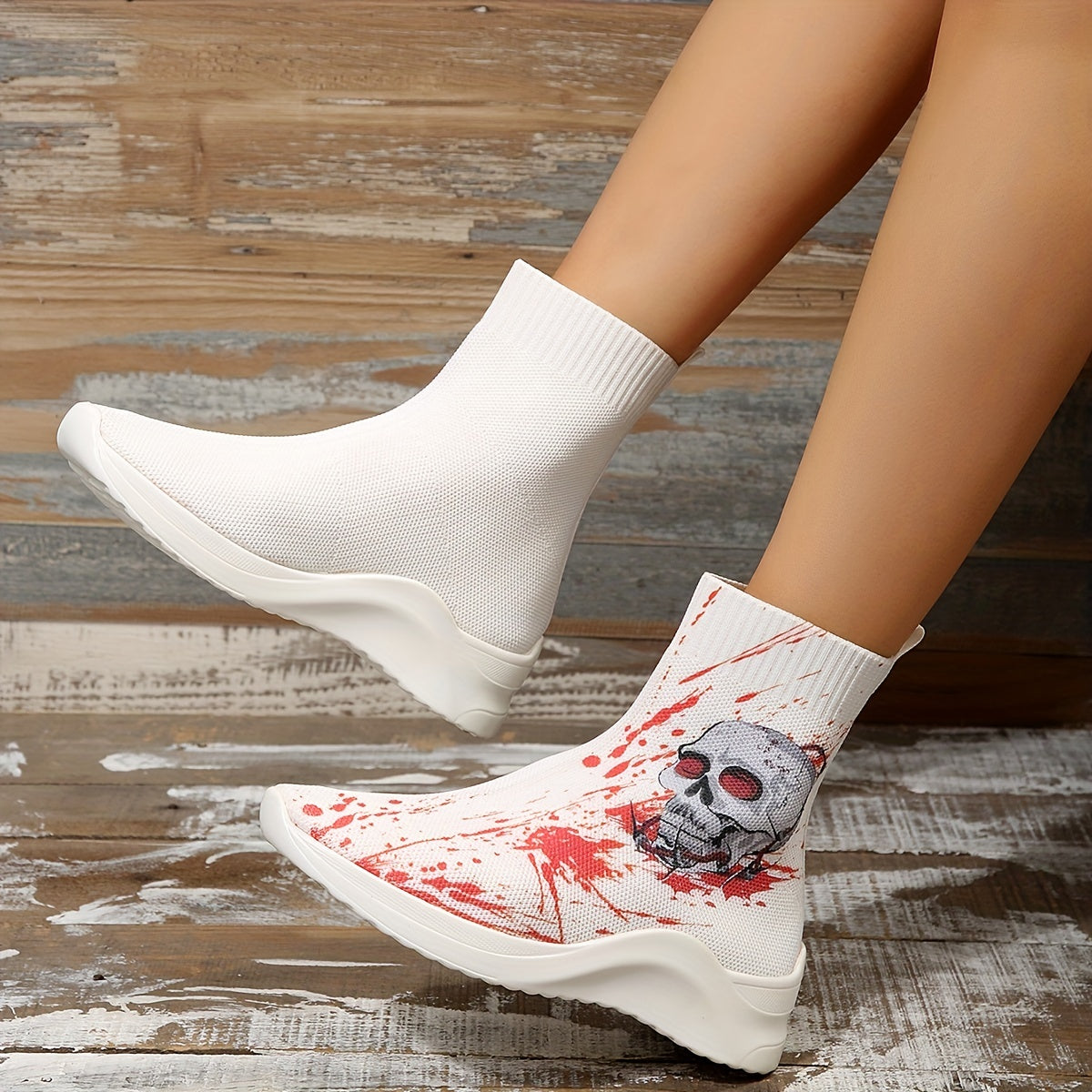 Women's Skull & Blood Ankle Boots Halloween Sneakers
