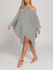 One Shoulder Cover Up Shirt Loose Fit Asymmetrical Long Sleeve Rash Guard
