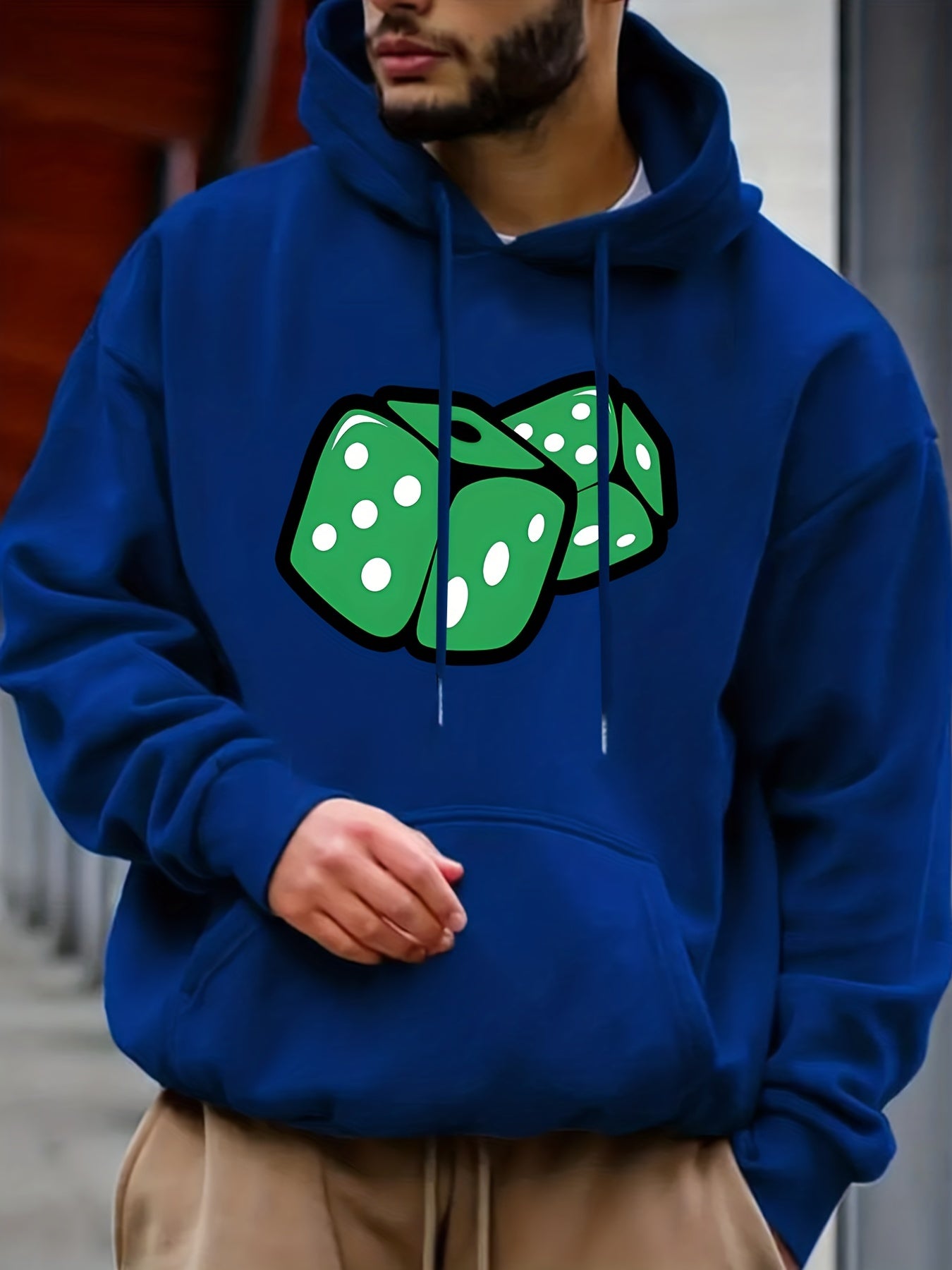 Cartoon Dice Print Hoodie Men's Graphic Pullover Hooded Sweatshirt