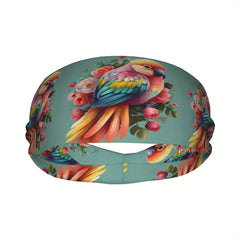 Parrot & Floral Print Sports Headband - Sweat Wicking & Stretchy