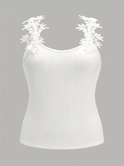  Solid Contrast Lace Ribbed Tank Top