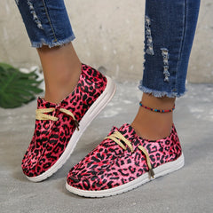 Leopard Print Canvas Lace Up Flat Shoes for Women
