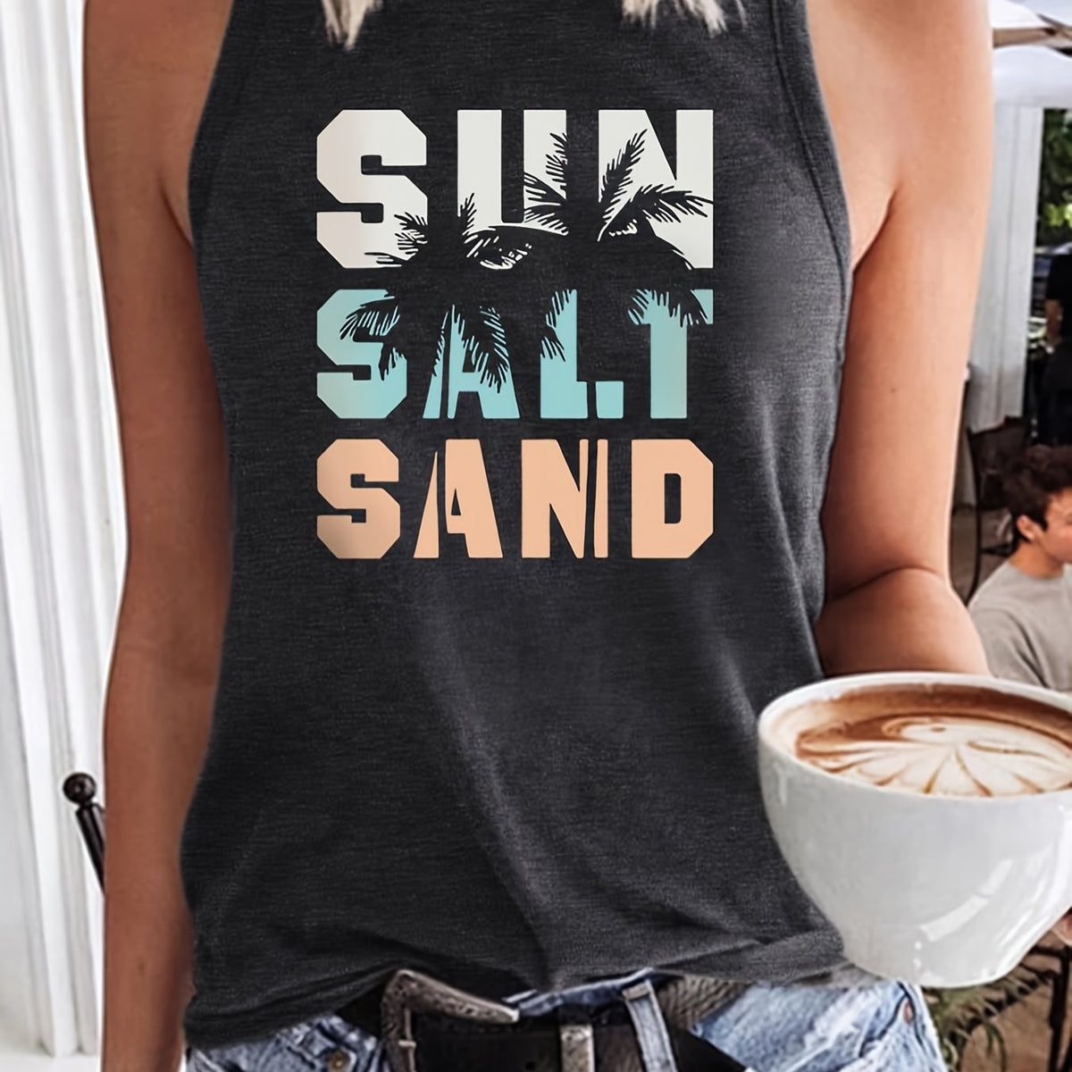 Letter Print Sleeveless Tank Top Casual Loose Fit