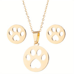 Stainless Steel Origami Cat Necklace and Earrings Set - Animal Pet Jewelry