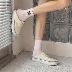 4 Pairs Butterfly Pattern Ribbed Socks Soft Mid Tube Women's Stockings