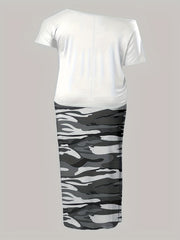  Camo Print One Shoulder Top & Skirt Outfit Set