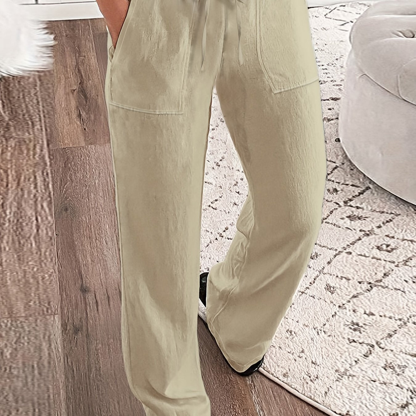  Casual Pants Women's Plus Solid Drawstring Elastic Loose Fit Trousers